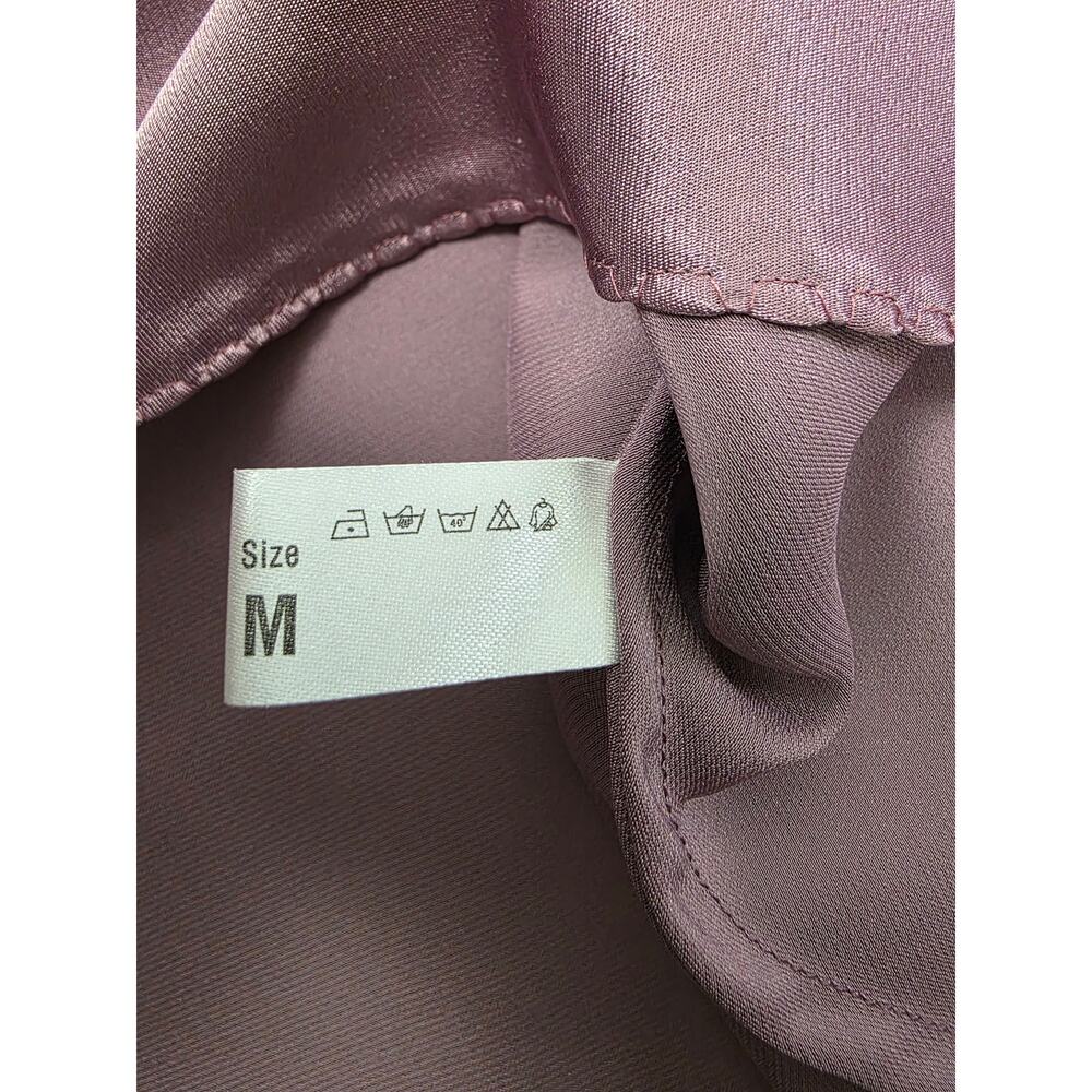Vera Mauve Satin Lace-Up Back Midi Dress M Coquette Minimalist Slip Bridesmaid - Picture 11 of 11